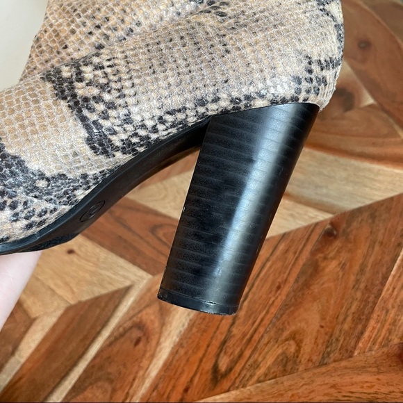 A+ Ellen Tan Snake Print Midi Heel Boots - Picture 5 of 7